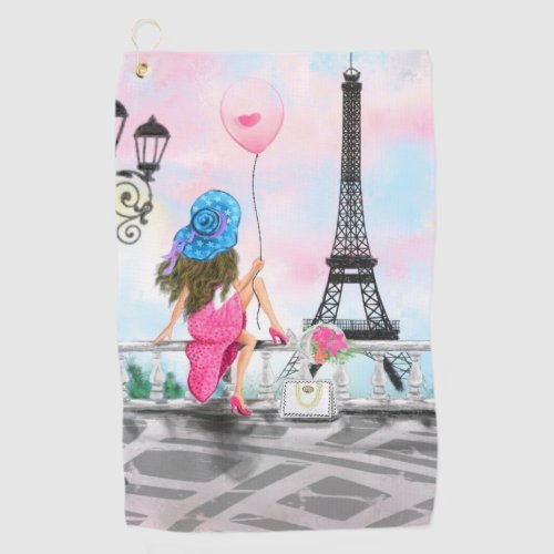 Woman In Paris Golf Towel _ Eiffel Tower