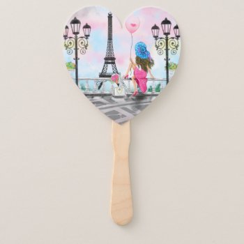 Woman In Paris Hand Fan Eiffel Tower by Migned at Zazzle
