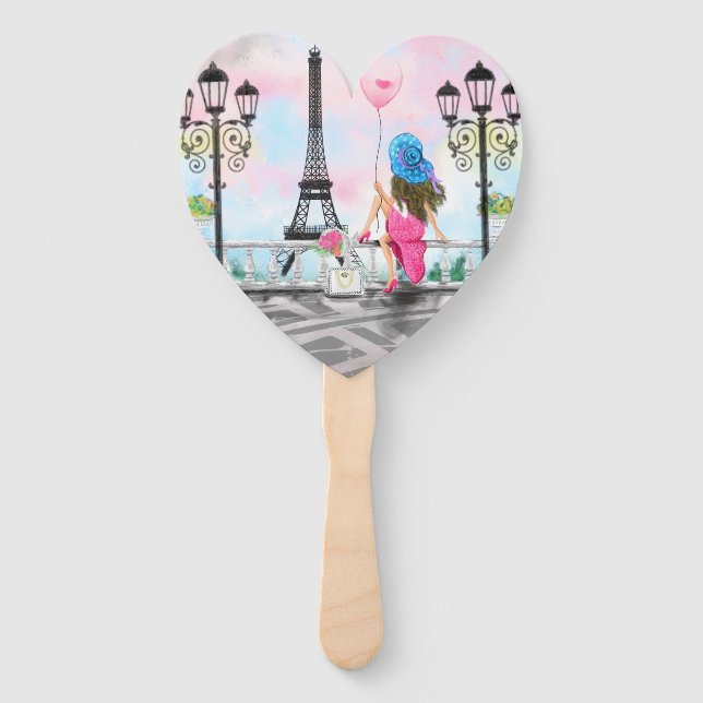 Woman In Paris Hand Fan Eiffel Tower (Front)