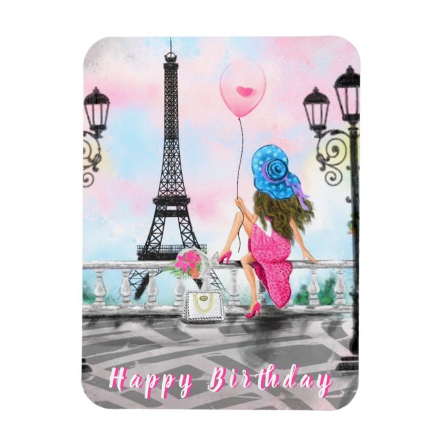Woman In Paris Happy Birthday Magnet Eiffel Tower (Vertical)