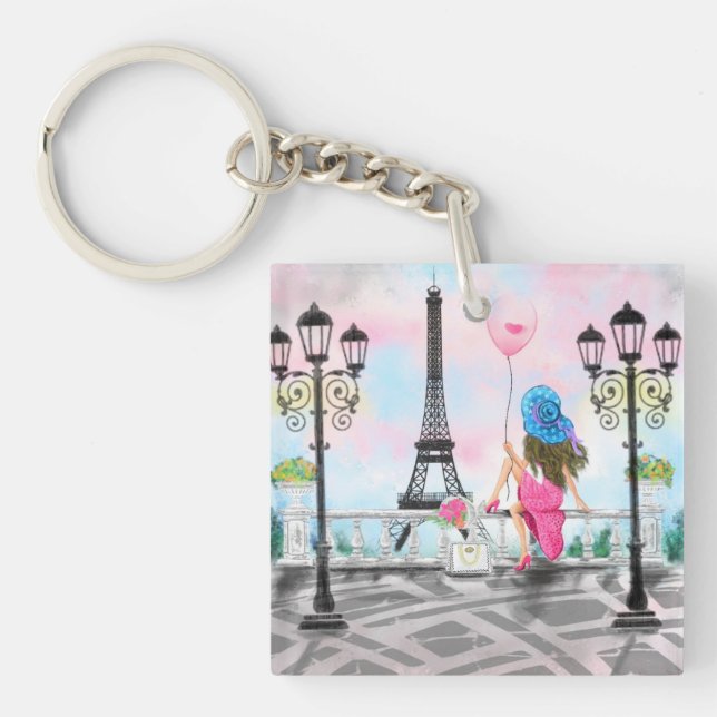 Woman In Paris Keychain Eiffel Tower (Front)