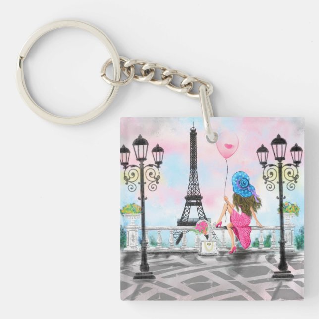 Woman In Paris Keychain Eiffel Tower (Front)