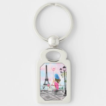 Woman In Paris Keychain Gift With Eiffel Tower by Migned at Zazzle