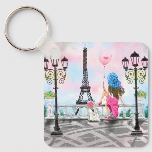 Woman In Paris Keychain with Eiffel Tower