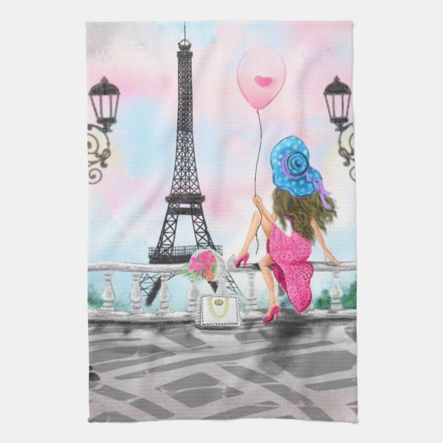 Woman In Paris Kitchen Towel Eiffel Tower (Vertical)