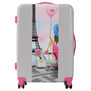 Woman In Paris Luggage Eiffel Tower