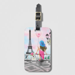 Woman In Paris Luggage Tag with Eiffel Tower