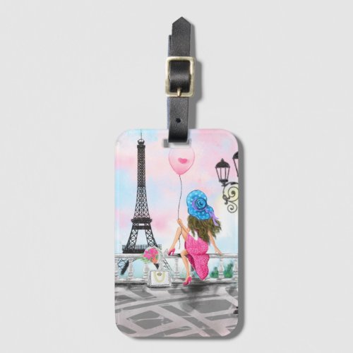 Woman In Paris Luggage Tag with Eiffel Tower