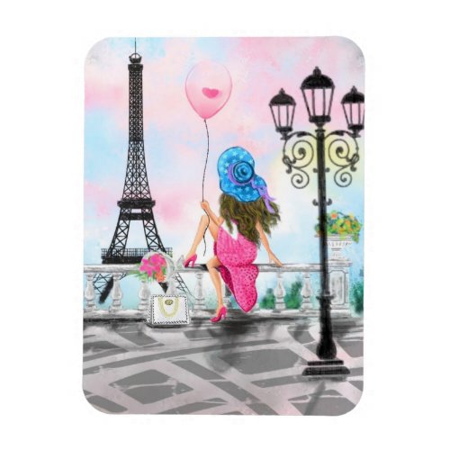 Woman In Paris Magnet Eiffel Tower