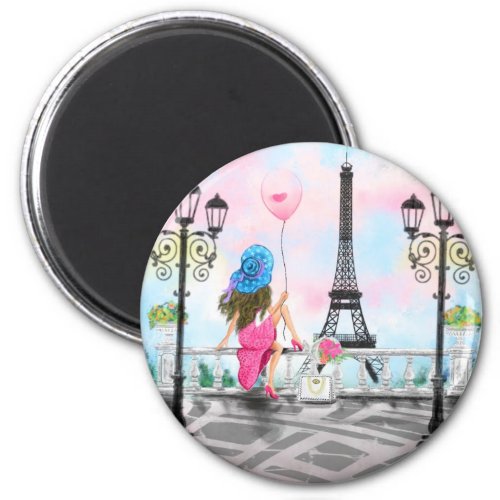 Woman In Paris Magnet Eiffel Tower Gift