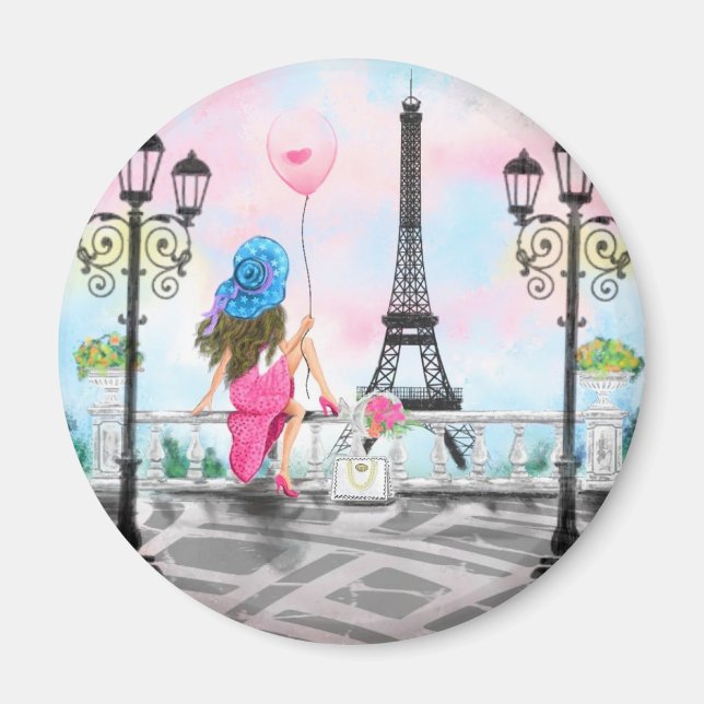 Woman In Paris Magnet Eiffel Tower Gift (Front)