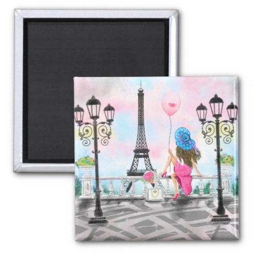 Woman In Paris Magnet Gift with Eiffel Tower