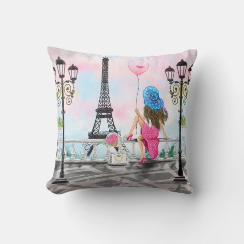 Woman In Paris Pillow with Eiffel Tower