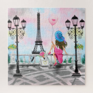 Woman In Paris Puzzle Eiffel Tower