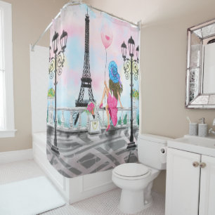 Woman In Paris Shower Curtain Eiffel Tower