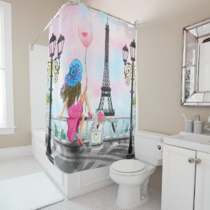Woman In Paris Shower Curtain with Eiffel Tower