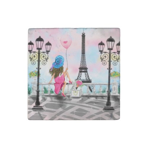 Woman In Paris Stone Magnet Gift Eiffel Tower