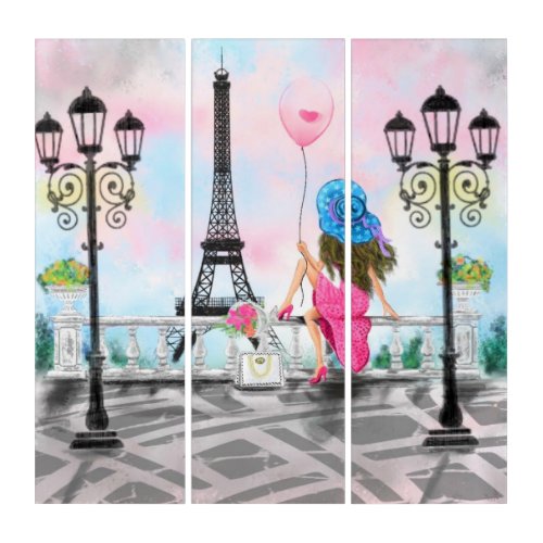 Woman in Paris Triptych Eiffel Tower