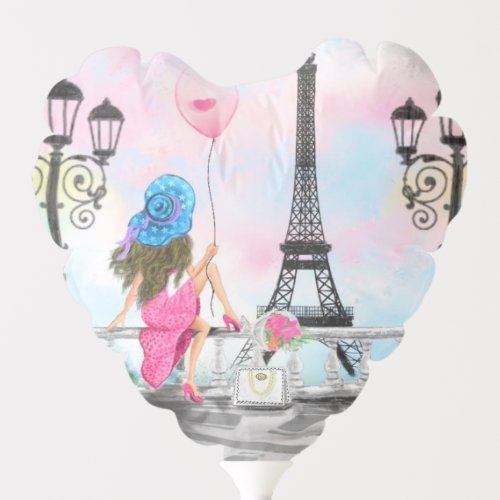 Woman In Paris with Heart Balloon Gift