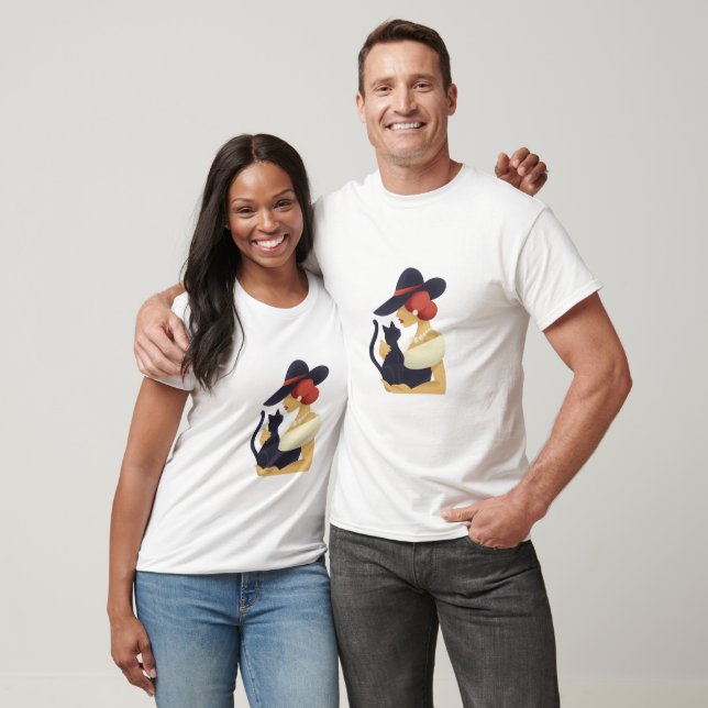 Woman in Pearls With a Black Cat T-Shirt (Unisex)