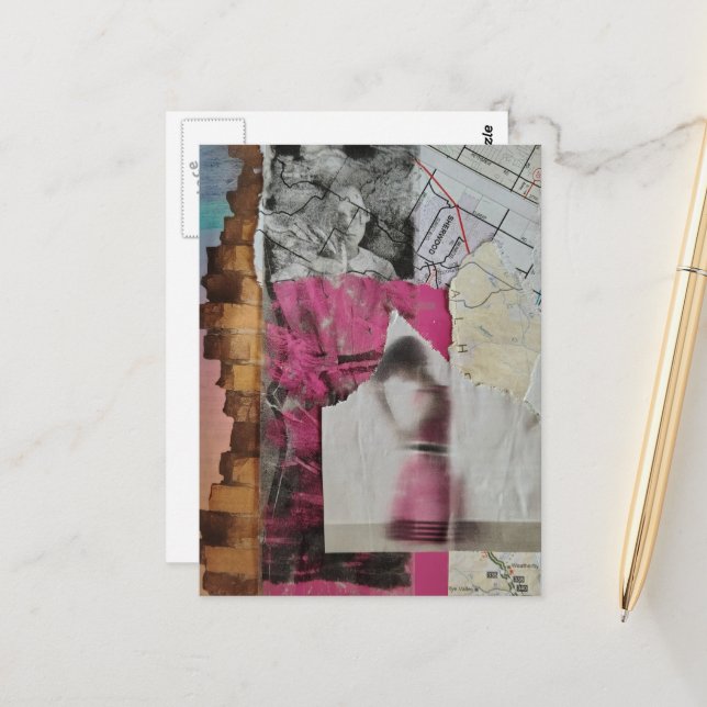 woman in pink abstract collage postcard (Front/Back In Situ)