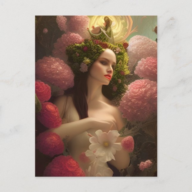 Woman in Pink Flowers Postcard (Front)