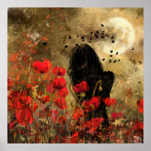 Woman In Poppy Field Painting Art Poster