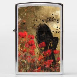 Woman In Poppy Field Zippo Lighter - Painting
