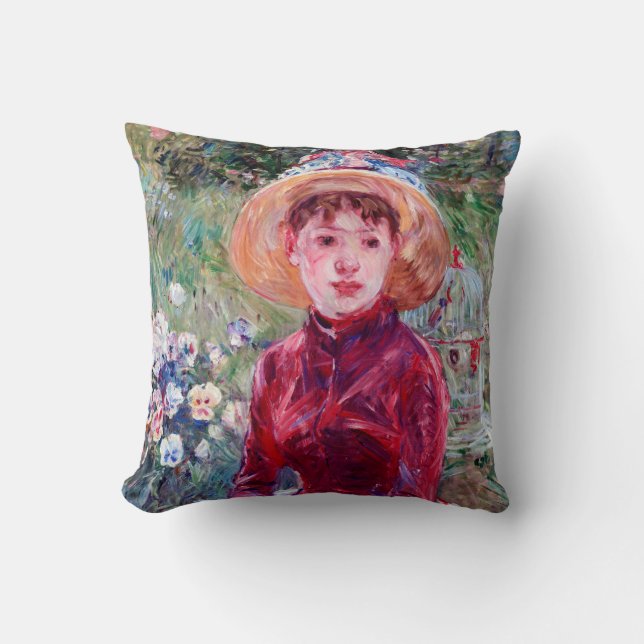 Woman in Red, Berthe Morisot Throw Pillow (Front)
