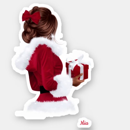 Woman in Red Christmas Holiday Gift Custom Cut Sticker