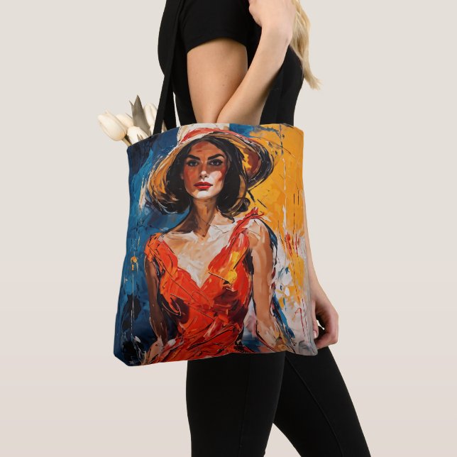 Woman in Red Cocktail Dress Tote Bag (Close Up)
