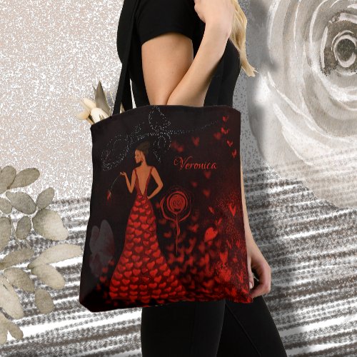 Woman in Red Dress Tote Bag