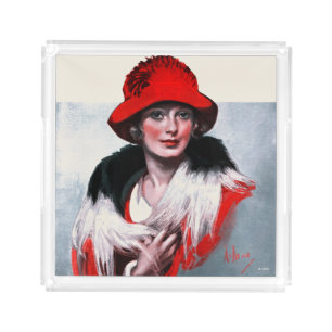 Woman in Red Hat Acrylic Tray