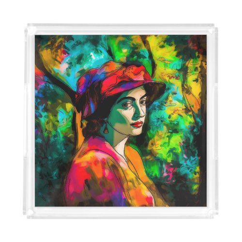 Woman in Red Hat Acrylic Tray
