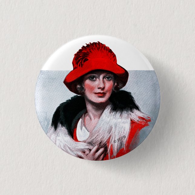 Woman in Red Hat Button (Front)