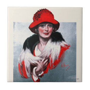 Woman in Red Hat Ceramic Tile