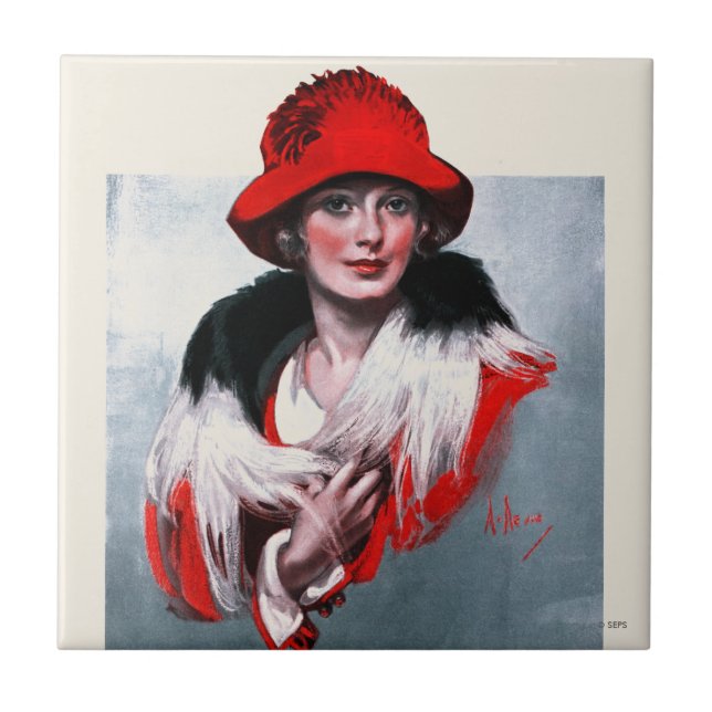 Woman in Red Hat Ceramic Tile (Front)