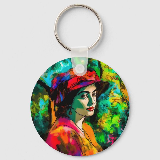 Woman in Red Hat Keychain (Front)