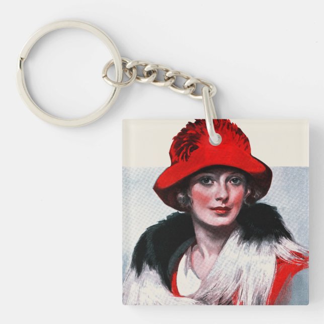 Woman in Red Hat Keychain (Front)