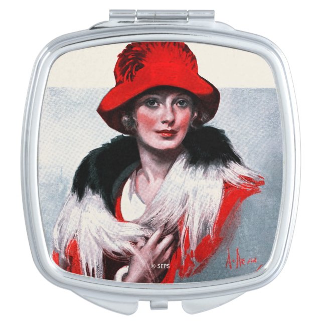 Woman in Red Hat Mirror For Makeup (Front)