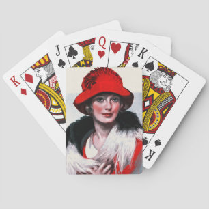 Woman in Red Hat Poker Cards