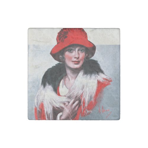 Woman in Red Hat Stone Magnet