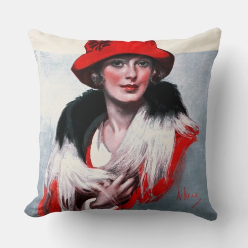 Woman in Red Hat Throw Pillow