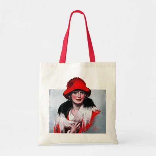 Woman in Red Hat Tote Bag