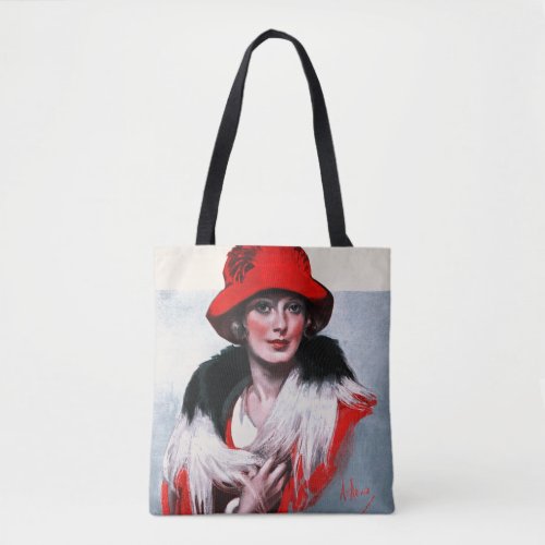 Woman in Red Hat Tote Bag