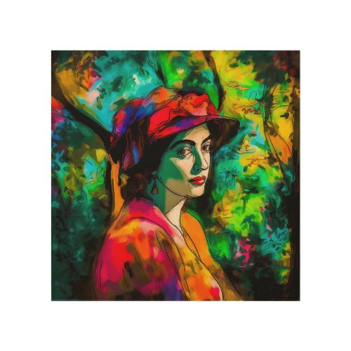 Woman in Red Hat Wood Wall Art
