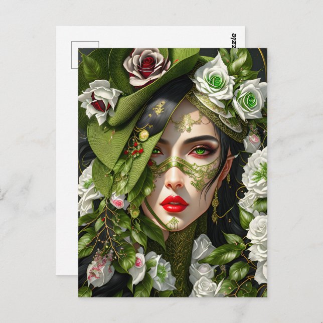 Woman in roses, Postcrossing Postcard (Front/Back)