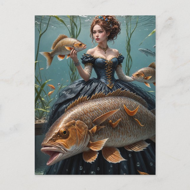 Woman in Seaweed with Fish Funny Fashions Postcard (Front)