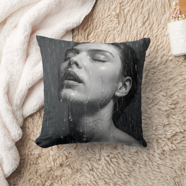 Woman In Shower Water Spray Throw Pillow (Blanket)