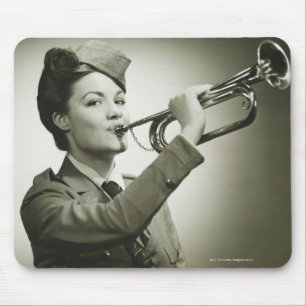 Woman in Soldier Uniform Mouse Pad